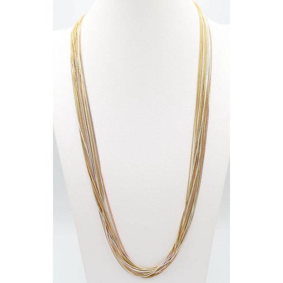 Multi Strand Snake Chain Ribbon Tie Necklace Silver/Gold/Rose Gold Tone 29" - Picture 1 of 5